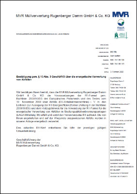 Bestätigung der energetischen Verwertung