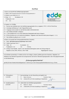 Zertifikat Entsorgungsfachbetrieb